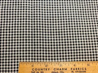 Vintage Cotton Fabric 40s Cute Black & White Printed Gingham Squares 35w 1yd