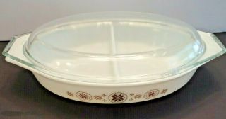 Vintage Pyrex Town & Country Divided 1 - 1/2 Quart Casserole Dish With Lid Brown