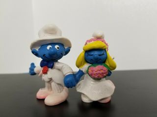 Smurfs Bride & Groom Smurfette Wedding Vintage Figures Pvc Schleich Peyo Smurf