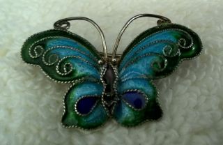 Vintage Silver & Enamel Butterfly Brooch 251