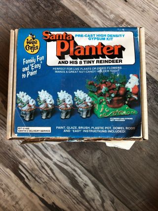 Vintage Santa Planter With Reindeer Kit By Wee Craft Precast High Density Gypsum