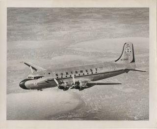 Large Vintage Photo - Northwest Airlines Dc - 4 Nc6403 In - Flight