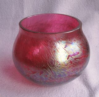 Vintage Loetz Style Bohemian Iridescent Cranberry Heavy Art Glass Bowl