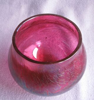 Vintage Loetz Style Bohemian Iridescent Cranberry Heavy Art Glass Bowl 3
