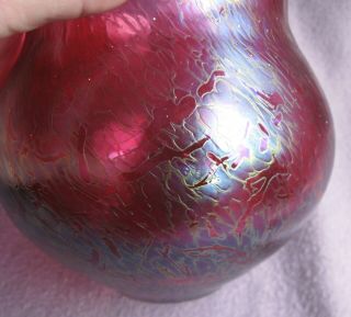 Vintage Loetz Style Bohemian Iridescent Cranberry Heavy Art Glass Bowl 5