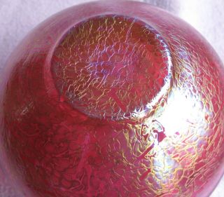 Vintage Loetz Style Bohemian Iridescent Cranberry Heavy Art Glass Bowl 7
