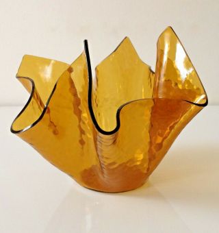 Vintage Large Mustard Coloured Chance Hankerchief Vase Glass Art Deco