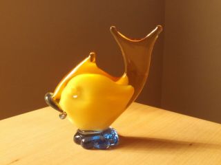 Vintage Murano Art Glass Yellow And Blue Fish.