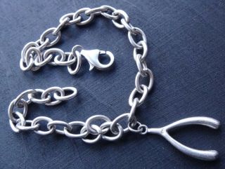 Vintage 925 Sterling Silver Wishbone Lucky Charm Chain Bracelet - A239