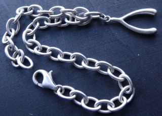 vintage 925 STERLING SILVER wishbone lucky charm chain bracelet - A239 3