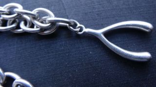 vintage 925 STERLING SILVER wishbone lucky charm chain bracelet - A239 4