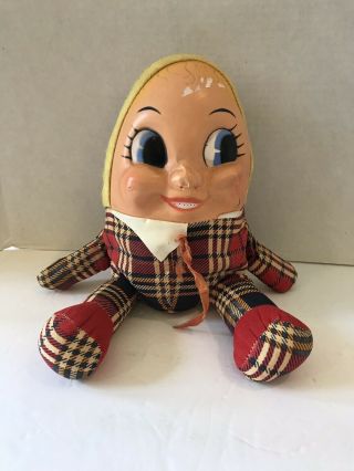 Vintage 1955 Plush Knickerbocker Rubber Face Humpty Dumpty Toy Plush
