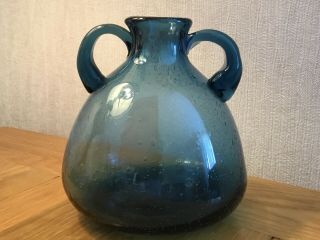 Vintage Hand Blown Bubble Art Glass Vase With Handle Detail