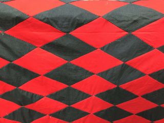 Vintage Unfinished QUILT TOP PATCHWORK COLORFUL Red Charcoal Fabric 90 X 72 2