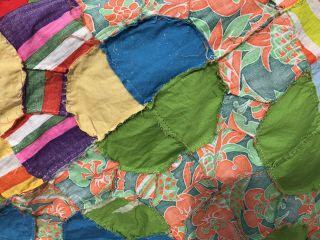 Vintage Unfinished QUILT TOP PATCHWORK COLORFUL Fabric 77 X 67 3