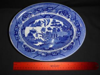 Vintage Blue Willow Oval Serving Dish Glass Bowl Made Japan Fine Art Tableware