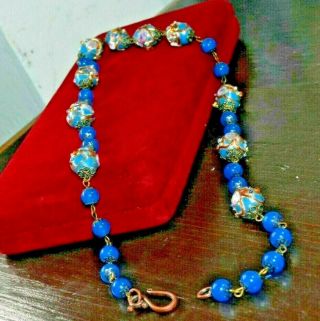 Vintage Art Deco Style Azzurro Wedding Cake Murano Glass Bead Necklace