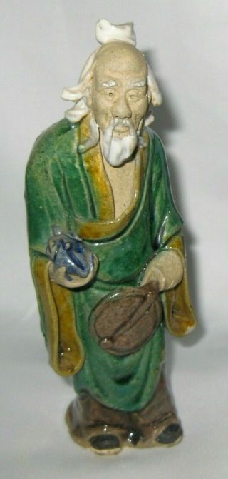 Vintage Chinese Mudman Figurine Man Holding Musical Instrument China Stamp 6 "