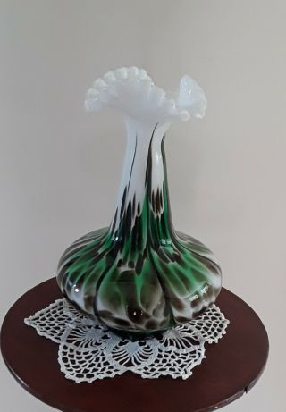 Vintage Retro Green Murano Glass Vase 30cm Tall Gc