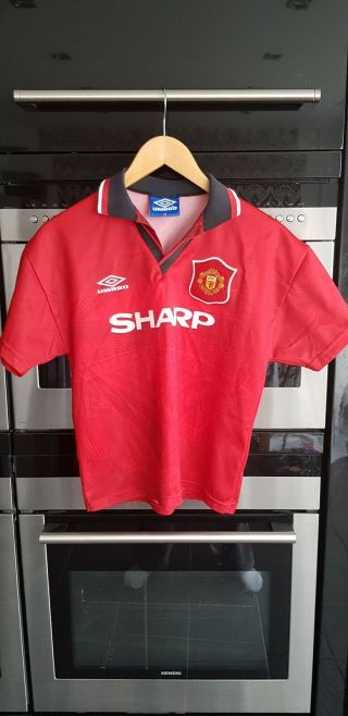 Retro Vintage Manchester United 94 - 95 Home Shirt Sharp Umbro Large Boys