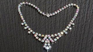 Czech Vintage Aurora Borealis Rhinestone Drop Necklace 3
