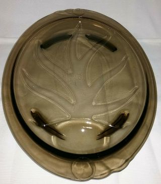 Vintage Pyrex 15 " Brown Amber Glass Meat Footed Platter W/juice Well 815 Usa