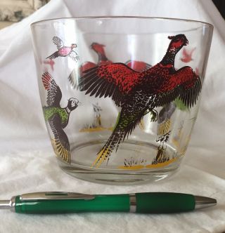 Vintage Hazel - Atlas Pheasants Glass Ice Bucket 5” H X 6” Dia