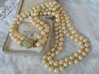 Marvellous Vintage 1950s Double Strand Long Glass Pearl Necklace