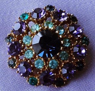 Vintage Sphinx Purple Blue Turquoise Glass Stone Floral Brooch