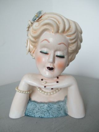 Vintage 1950s Inarco Lady With Pearls Ceramic Head Vase Planter Usa Japan E534