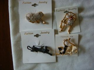 Vintage Fashion Jewelry,  Rhinestone Brooches (, Cats & Toad