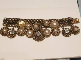 Vintage Butler And Wilson Bracelet Faux Pearl & Crystals Bracelet