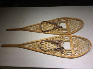 Vintage Snowshoes 12 " X42 " Made In Canada W/ Leather Bindings