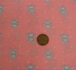 Vtg Gray Teddy Bears On Salmon Pink Cotton Blend Quilt/craft Fabric 46 X 1.  6yds