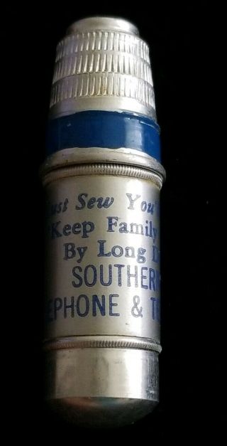 Vintage Sewing Thimble,  Thread Holder Advertising Bell Southern System 2 "