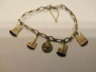 Vintage Sterling Silver Charm Bracelet With Enameled Charms Of English Landmarks