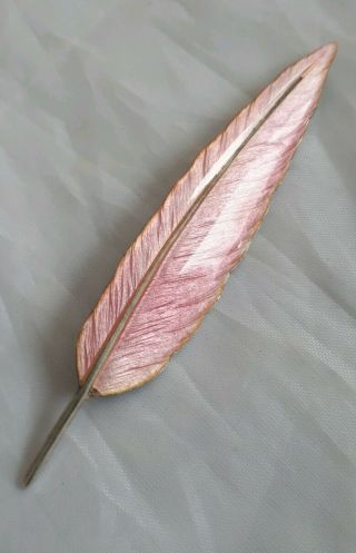 Vintage Sterling Silver Pink Enamel Leaf Brooch
