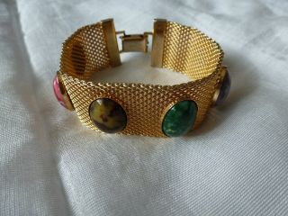 Vintage Devine Sara Coventry Agate Stone Cuff Bracelet Bangle Signed