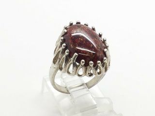 Unique Vintage Oval Red Gem Design Sterling Silver 925 Ring 6g Sz6.  5 M2023 2
