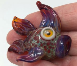 2 Vintage Lampwork Hand Blown Glass Fish Beads Pendants Lamp - Work