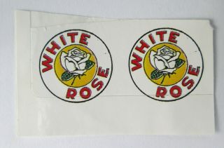 2 Vintage White Rose Gas Oil Tin Decals Small