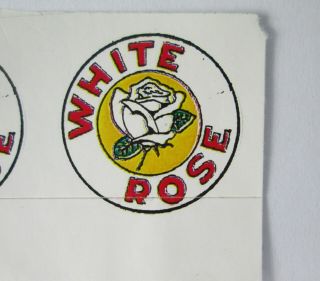 2 VINTAGE WHITE ROSE GAS OIL TIN DECALS SMALL 2