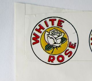 2 VINTAGE WHITE ROSE GAS OIL TIN DECALS SMALL 3