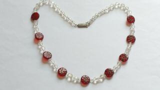 Czech Vintage Art Deco Engraved Moon And Stars Glass Bead Necklace 5