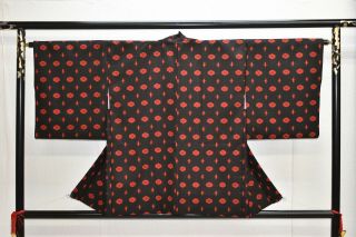 Vintage Wool Kimono Jacket:black & Red Fortune Hexagon@yk65