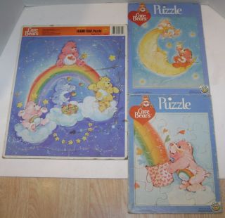 3 Vintage Care Bears Frame Tray Puzzles Golden Complete 1980 