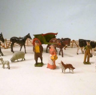 VINTAGE LEAD Britains Lilliput FARM - CART FIGURES ANIMALS FENCES OO Gauge 1950s 4