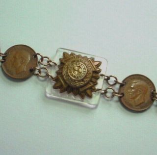 Vintage Great Britain Uk British 1944 Farthing Coin Bracelet King George Vi Wren