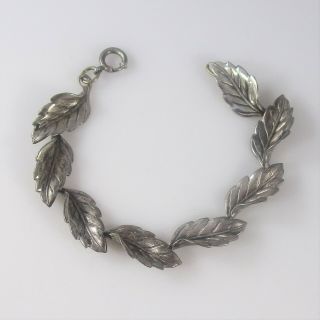 Beau Leaf Panel Bracelet Vintage Signed Sterling Silver 10.  7g | 6.  5 "