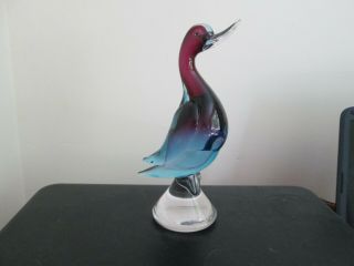 Vintage Hand Blown Murano Sommerso Glass Duck Goose Bird Large 9.  5 Inch